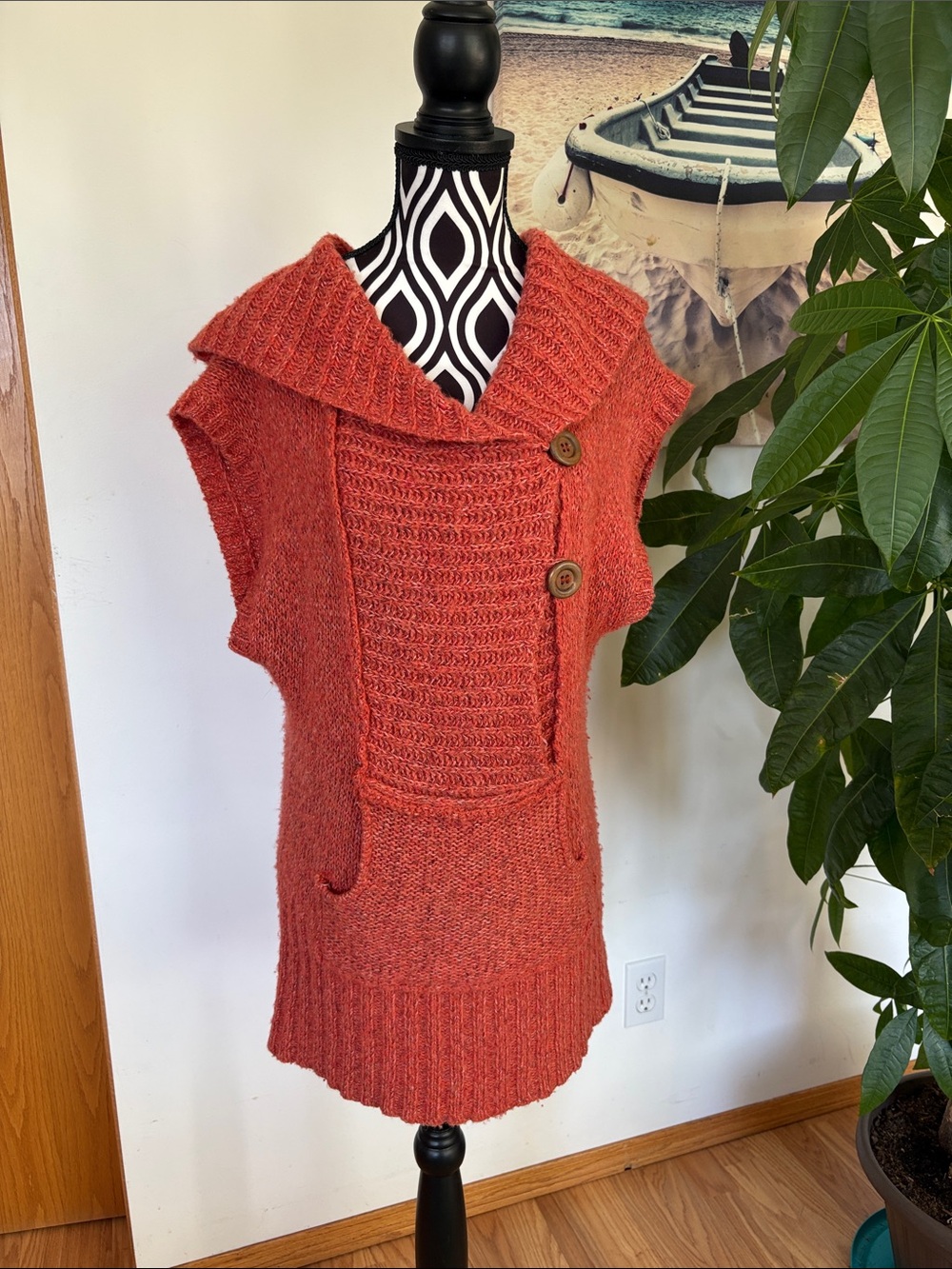 Free People Rust Orange Sleeveless V-Neck Knit Tunic